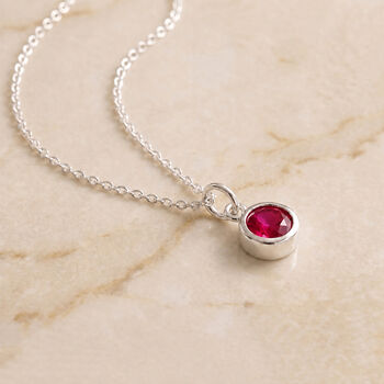 Personalised Sterling Silver July Birthstone Ruby Pendant Necklace, 2 of 9