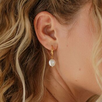 Pearl Gold Hoop Earrings, 2 of 7