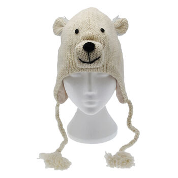 Polar Bear Hand Knitted Woollen Animal Hat, 4 of 6