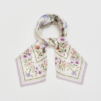 Cream Forget Me Not Narrative Square Scarf, 3 of 7