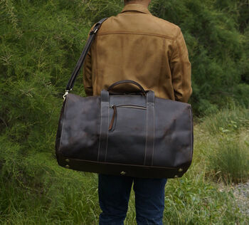 Genuine Leather Holdall Dark Brown, 6 of 12