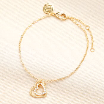 Sterling Silver Interlocking Crystal Heart Charm Bracelet In Gold, 2 of 6