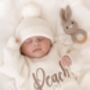 3pcs Embroidered Personalised Romper, Hat And Bootie Set, Perfect Baby Gift, thumbnail 4 of 8