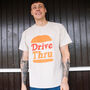 Drive Thru Men’s Slogan T Shirt With Burger Graphic, thumbnail 1 of 3