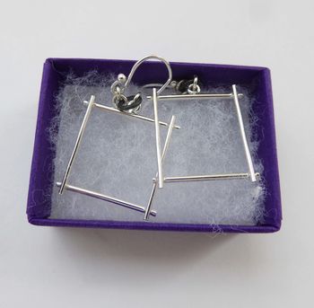 Silver Square Drop Earrings, 8 of 9