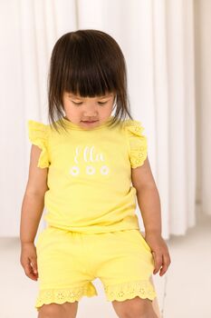 Personalised Embroidered Daisy Lace Trim T Shirt And Short Set, 10 of 12