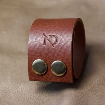 Wide Personalised Leather Bracelet With Gold Button, 2 of 12
