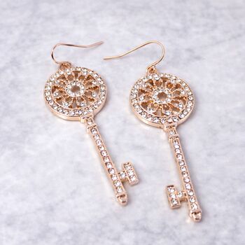 Large Crystal Key Charm Earrings, 2 of 2