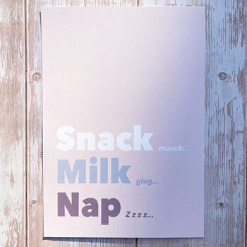 Snack Milk Nap Typographic Print, 2 of 5