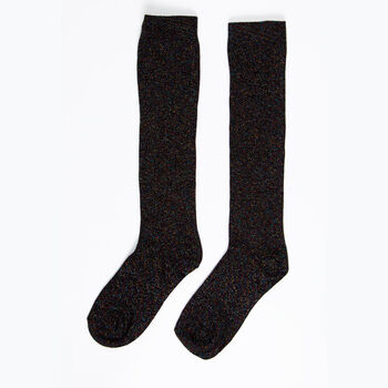 Women's Knee High Glitter Socks Black Rainbow, 2 of 2