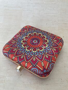 Devi Bright Orange Square Digitally Printed Clutch Bag, 6 of 9