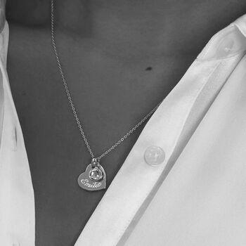 Sterling Silver Heart Swarovski Birthstone Necklace, 10 of 11