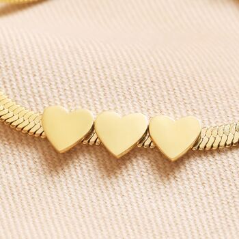 Gold Stainless Steel Heart Charm Herringbone Bracelet, 12 of 12