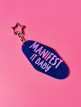 The 'Manifest It Baby' Sparkly Motel Keyring / Positive Vibes Gift / Manifestation Accessories / Cute Motivational Keyring, 2 of 7