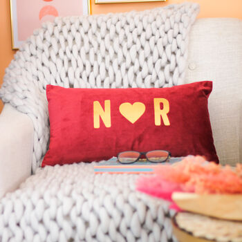 Personalised Initials Heart Velvet Cushion Couples Gift, 2 of 5
