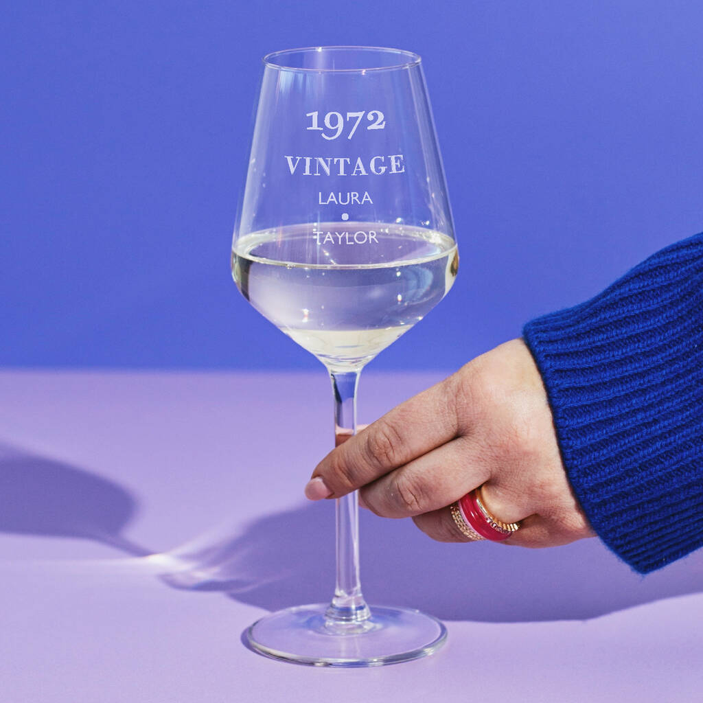 Personalised 'Vintage' Birthday Wine Glass, 1 of 9