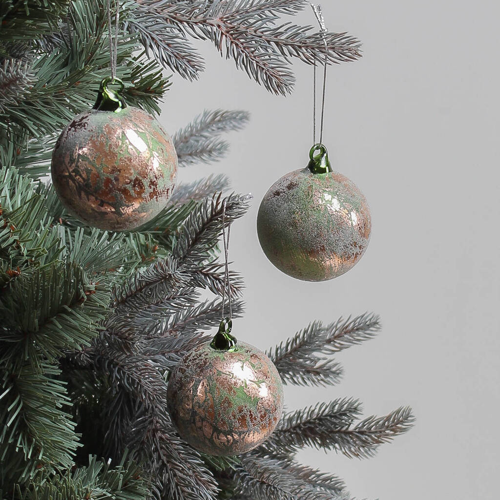 Three Green And Copper Aged Baubles By Marquis & Dawe ...