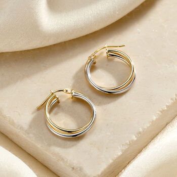 Interlinking Mixed 9ct Gold Hoop Creole Earrings, 2 of 4