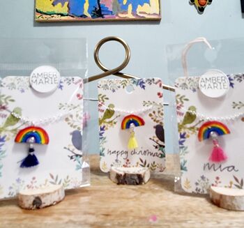 Handmade Rainbow Tassel Pendant Stand Up Gift, 4 of 7