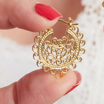 Flat Detailed Gold Filigree Hoop, 18 K Gold Vermeil, 8 of 11