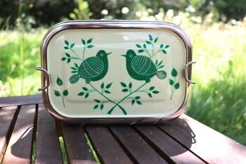 Hand Painted Rectangle Bento Box 'Garden Birds', 6 of 7