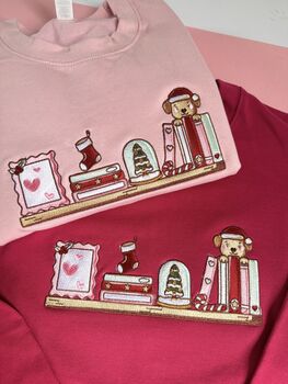 Bookish Christmas Bookshelf Embroidered Sweatshirt, 3 of 5