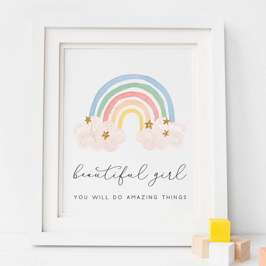 Rainbow Wall Art Print For Girls Bedroom Or Nursery
