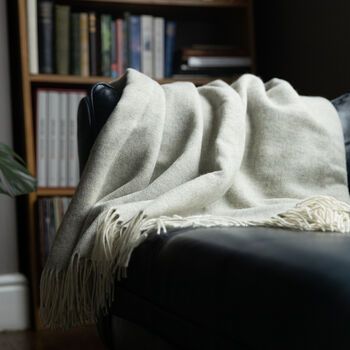 Luxury 100% Shetland Wool Herringbone Blanket Ash Grey, 2 of 4