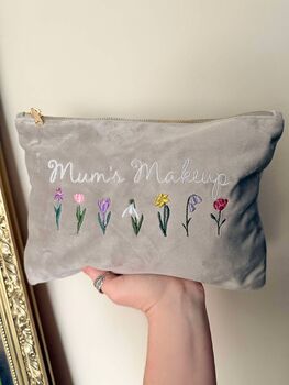 Personalised Velvet Embroidered Floral Make Up Bag, 2 of 6