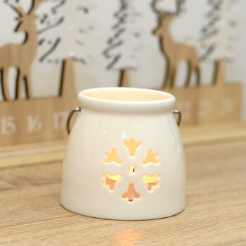 Cut Out Snowflake Ceramic White Tea Light Holder, 2 of 4