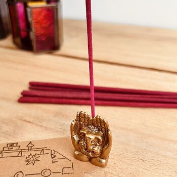 Mini Brass Ganesha In Palms Incense Joss Stick Holder, 7 of 10
