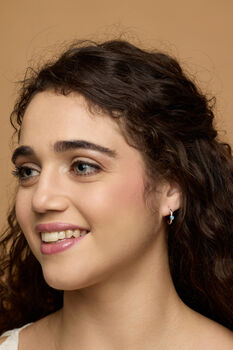 Blue Opal Silver Huggie Hoop Earrings, 2 of 7