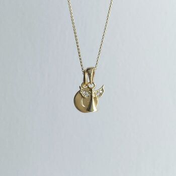 Yellow Gold Cz Angel Necklace With Initial Disc, 2 of 5