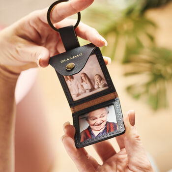 Personalised Leather Keyring For Dads With Two Photos, 7 of 8