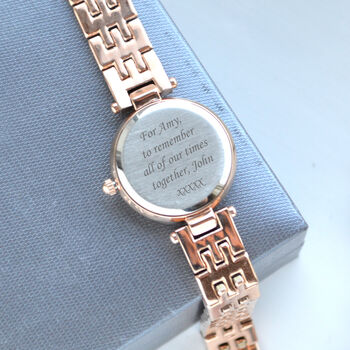Engraved Rose Gold Wrist Watch With Diamonte's, 3 of 3