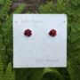 Rose Red Silver Tone Stud Earrings, thumbnail 3 of 4