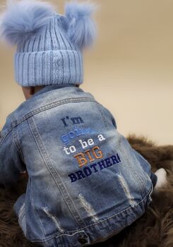 Personalised Baby Blue Double Pom Pom Winter Hat And Booties, 9 of 9