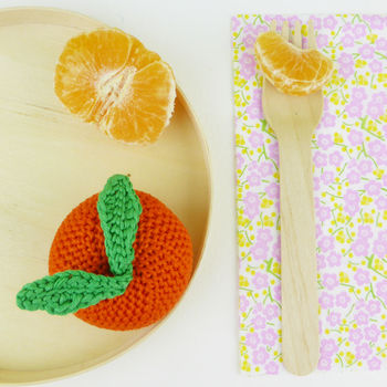 Clementine Orange Fruit Crochet Cotton Soft Toy, 4 of 7