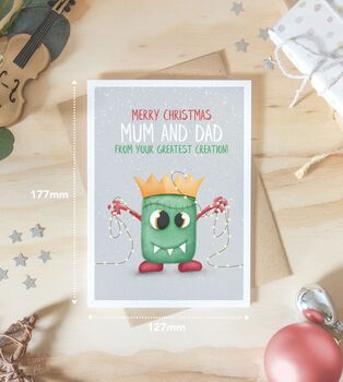 Funny Frankenstein Christmas Card For Mum And Dad, 3 of 4