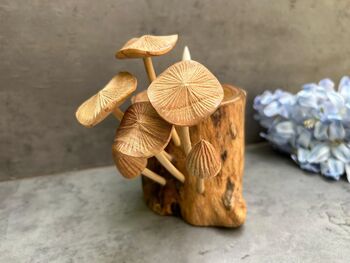Mushroom Tealight Incense Holder Handmade Teak Wooden Gift, 3 of 7
