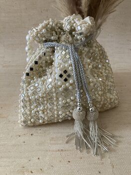 White Handcrafted Mirror Potli Bag, 3 of 8