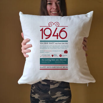 Personalised 80th Birthday Gift 1946 Cushion, 7 of 10