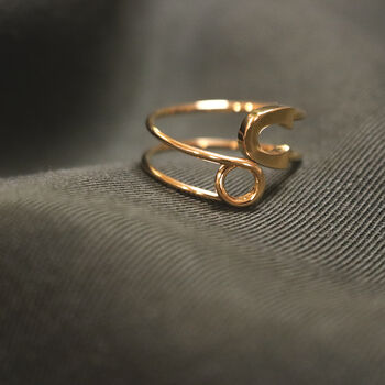 Adjustable Safety Pin Ring 18ct Gold Plated, 2 of 6