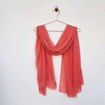 Coral Coloured Light Summer Weight Scarf, 2 of 9