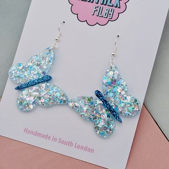 Butterfly Glitter Resin Earrings / Woodland Jewellery / Nature Lover Statement Gift, 2 of 7