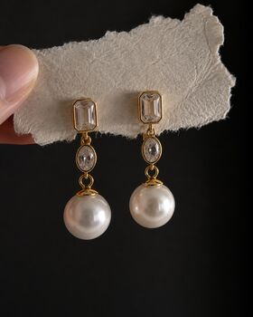 Pearl Drop Bezel Set Moissanite Drop Earrings In 14k Gold Sterling Silver, 6 of 12