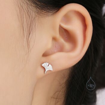 Sterling Silver Tiny Ginkgo Leaf Stud Earrings, 6 of 11