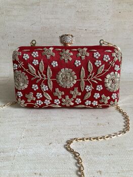 Red Handcrafted Raw Silk Clutch Bag, 3 of 10
