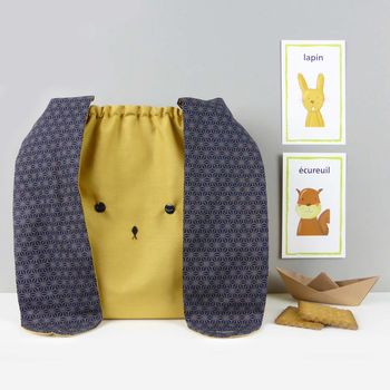 Bunny Rabbit Japanese Indigo Blue And Mustard Bag, 4 of 7