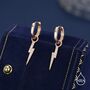 Sterling Silver Lightning Bolt Charm Huggie Hoop Earrings, thumbnail 6 of 11